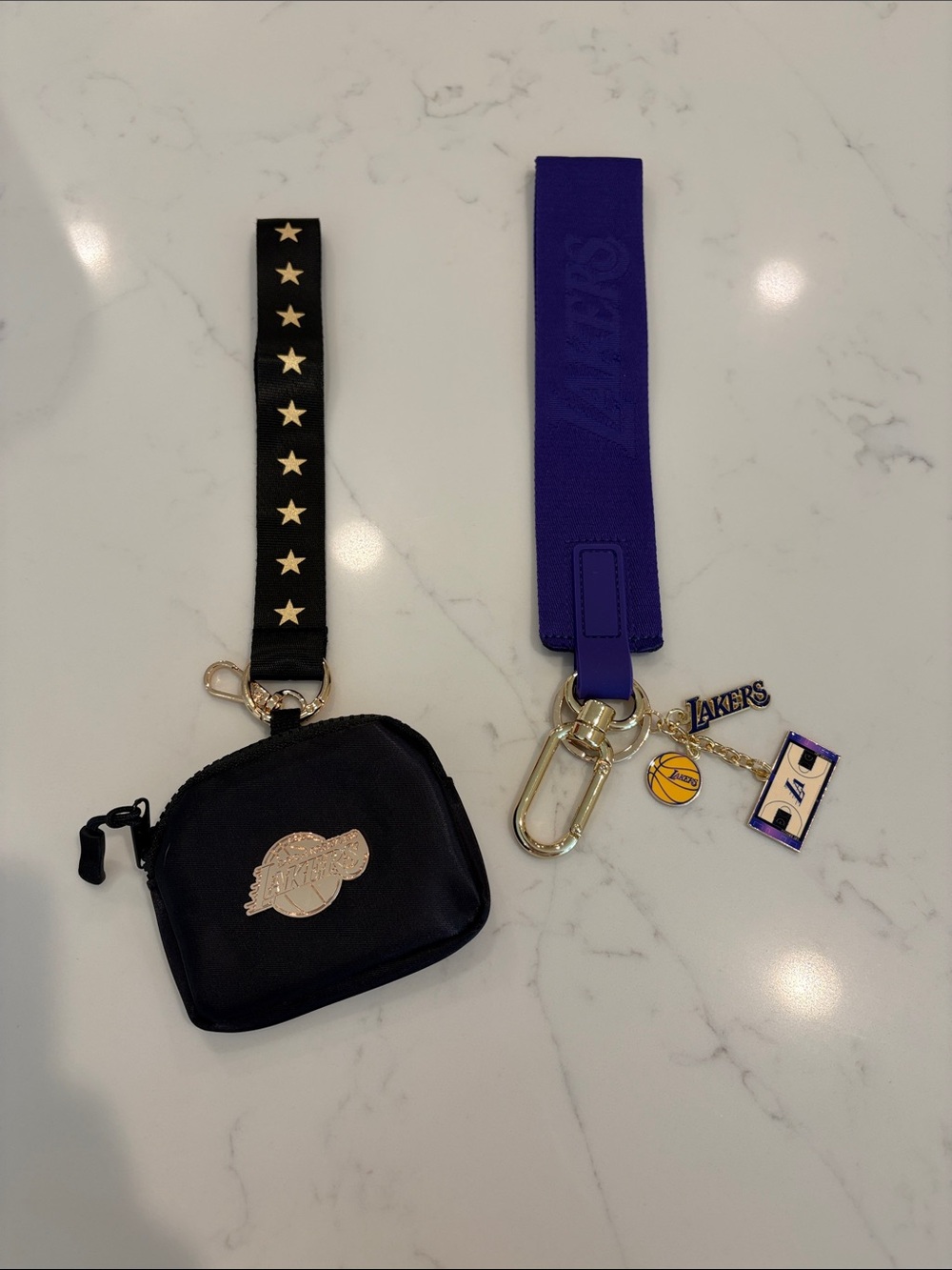 LAKERS: Black Wristlet Pouch with Strap & Purple Wristlet Keychain